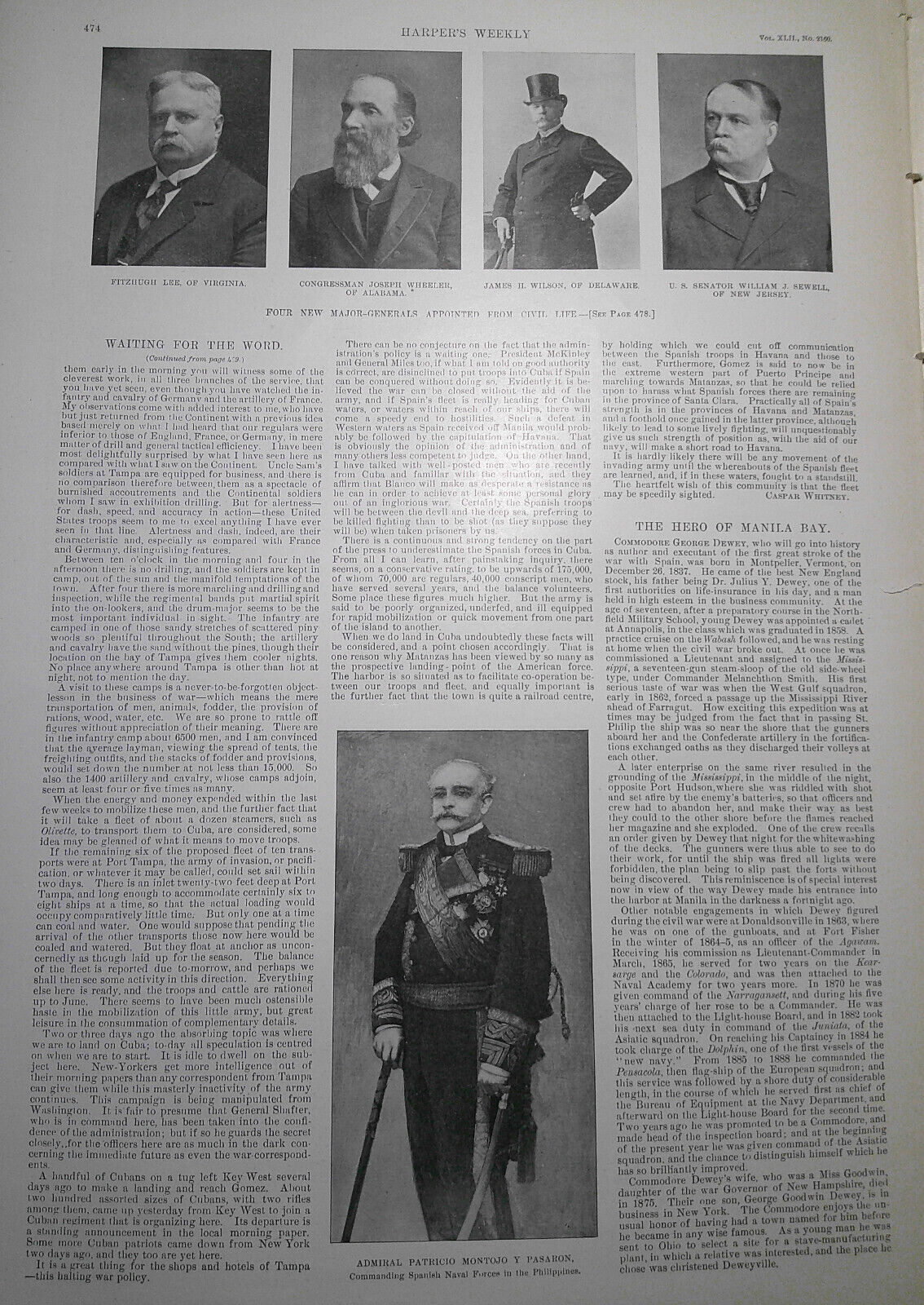 Harper's Weekly May 14 1898 :  Battle of Manila, Klondike gold map; Dewey; etc.