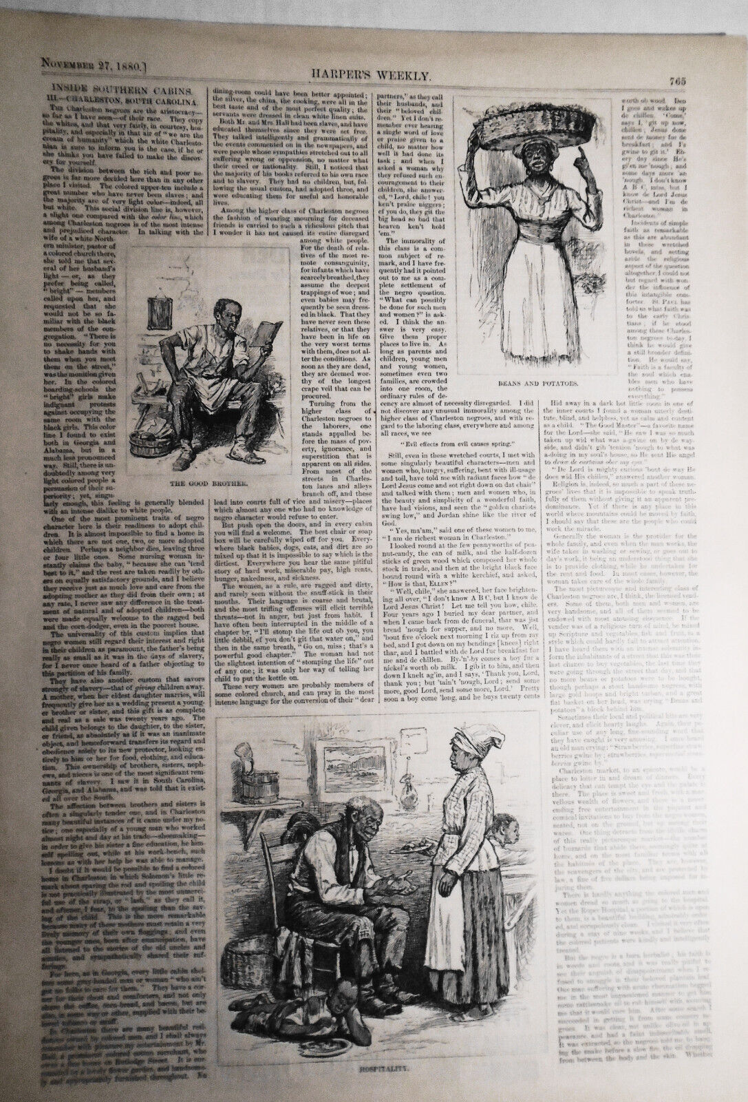 Inside Southern Cabins - 4 series of prints & stories in Harper's Weekly, 1880