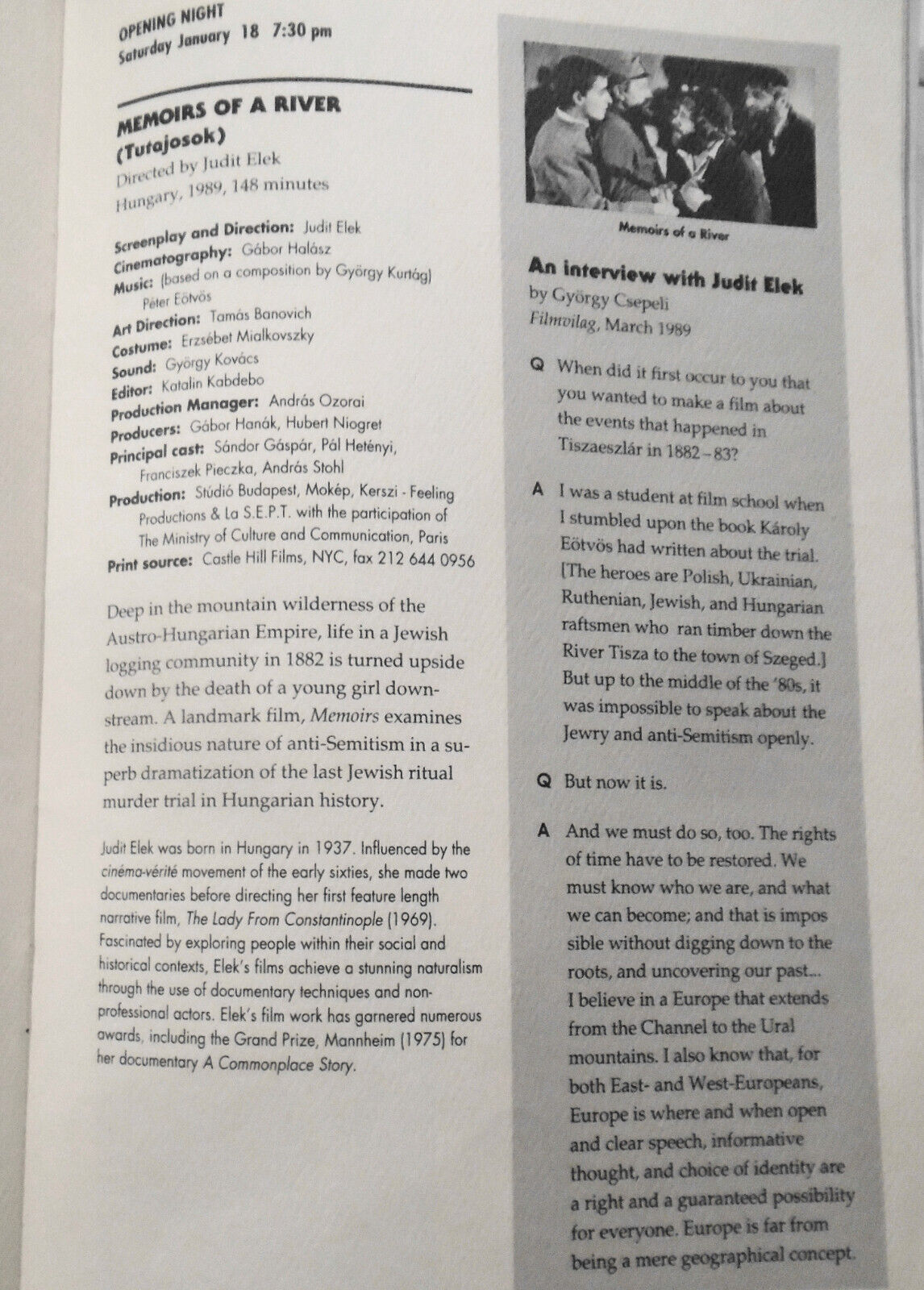 Reemergence Jewish Life in Eastern Europe - Film Festival 1992 Souvenir Program