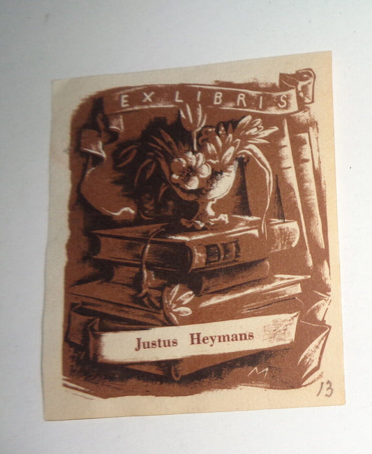 Justus Heymans Ex Libris Bookplate signed "M" in plate - 1930's