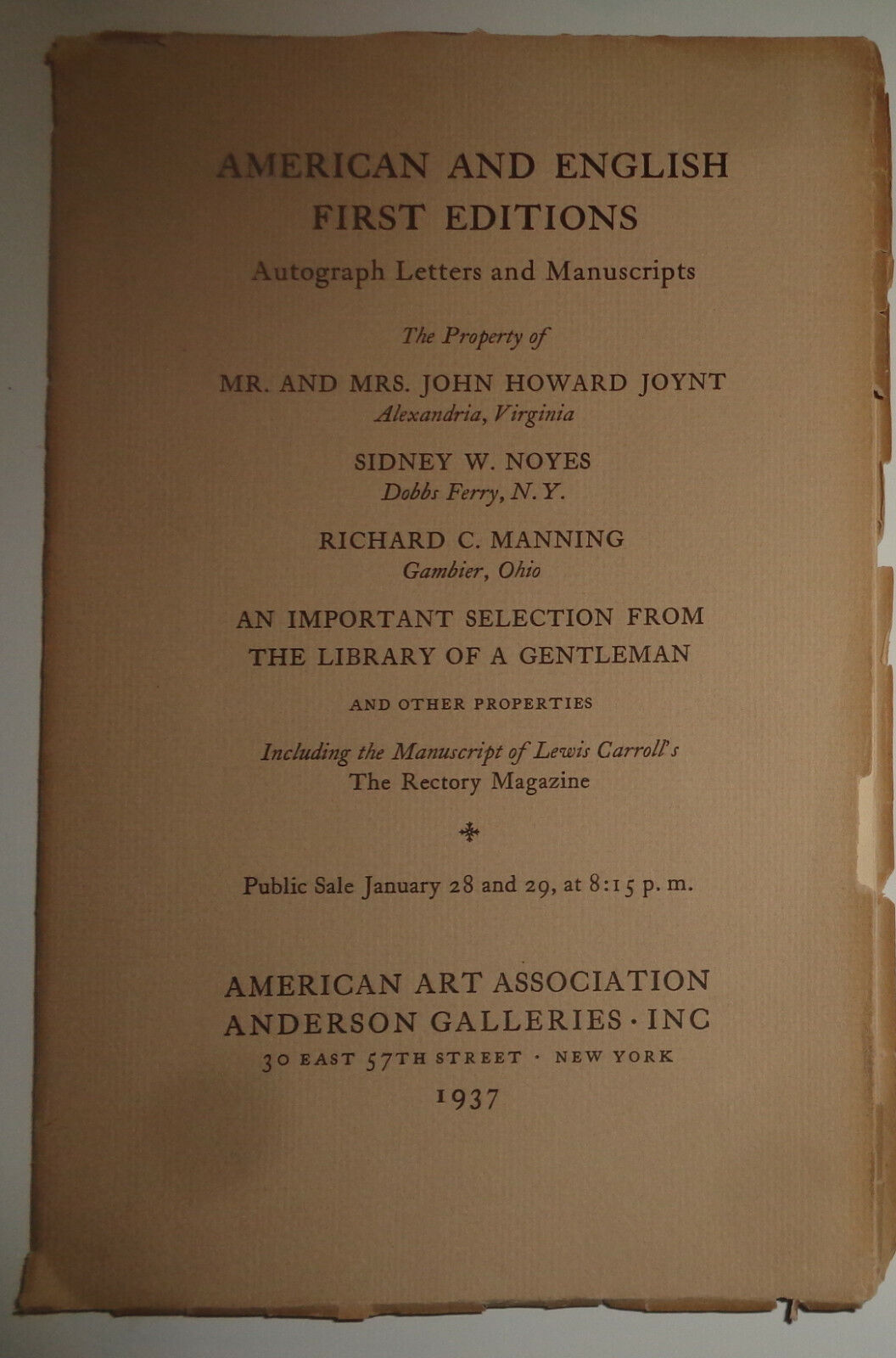 First editions of American and English authors Anderson Galleries 1937 - Joynt..