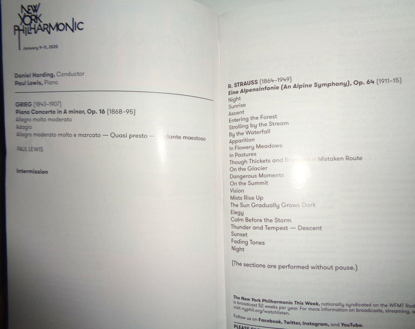 NEW YORK PHILHARMONIC PLAYBILL Jan 2020 Daniel Harding conductor Paul Lewis pian