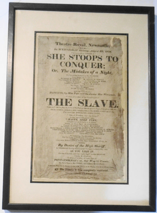 1818 She Stoops To Conquer & The Slave  - Broadside Playbill - Theatre Royal UK