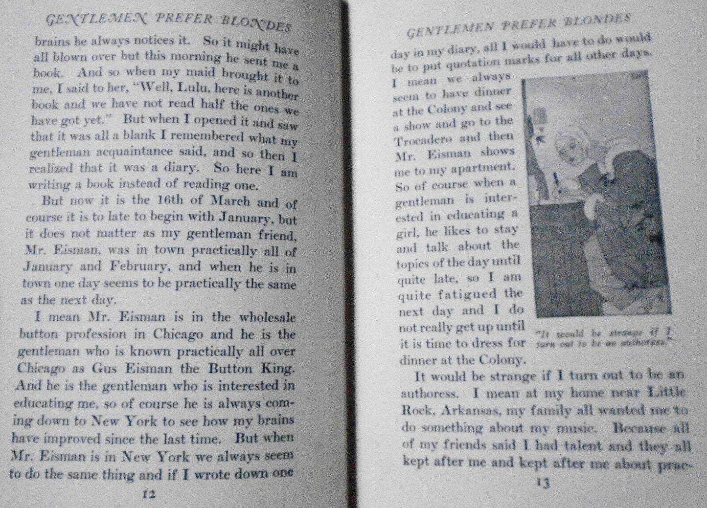 Gentlemen Prefer Blondes, by Anita Loos. 1926, 8th printing.