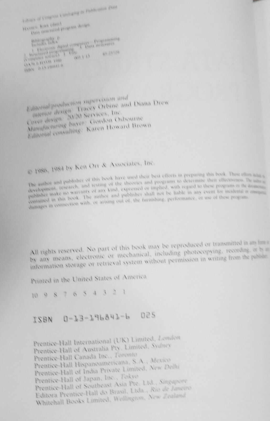 Data structured program design, by Kirk Hansen. 1986 First edition. Hardcover.