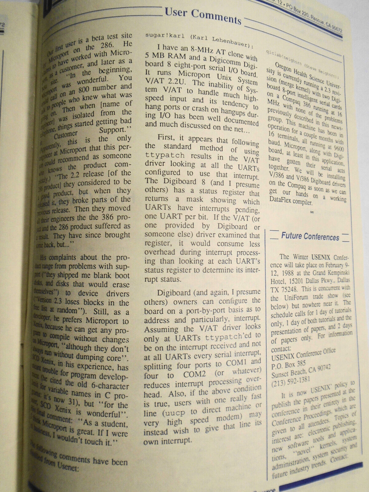 UNIQUE: The UNIX System Information Source  Nov. 1987 - 386 Wars; SCO, Microport