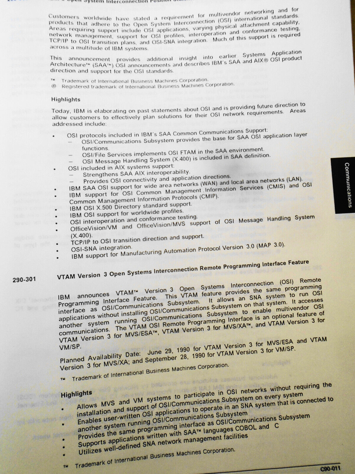 IBM Announcement Letter Summary, June 19, 1990 : System/370; AIX; Token-ring etc