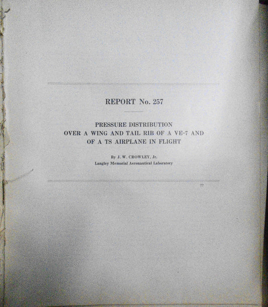 1927  Pressure distribution over a wing and tail rib of a VE-7  and TS airplane