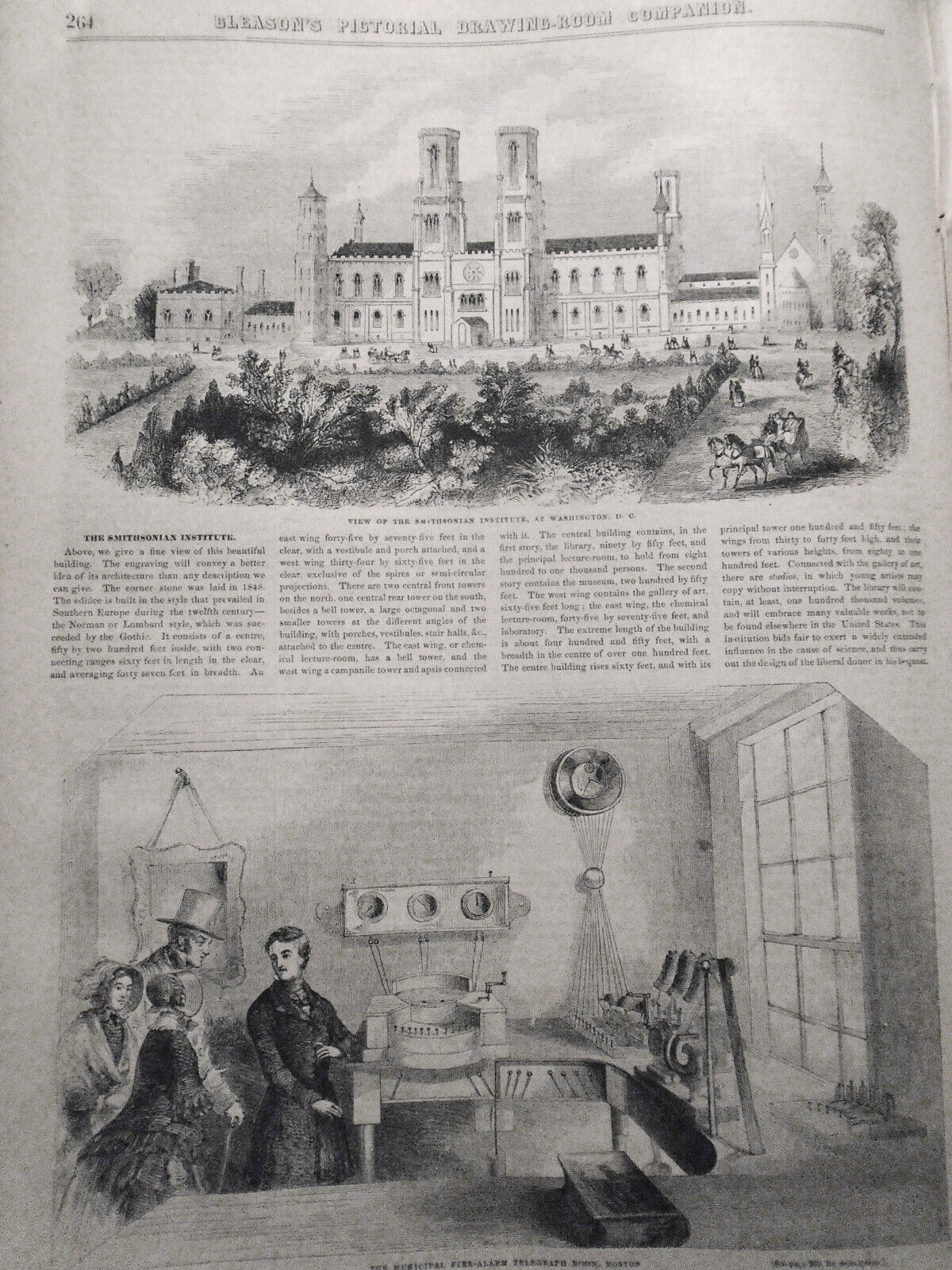 Gleason's Pictorial - April 24, 1852. Smithsonian Institute, Charleston Hotel...