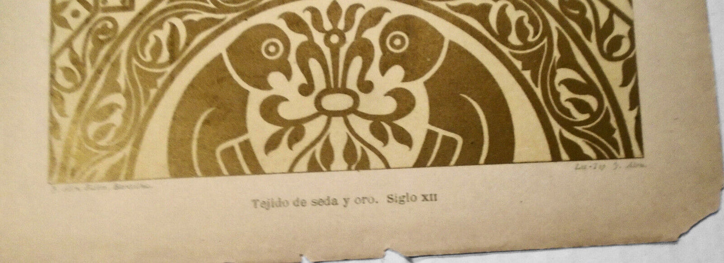 Europa: Tejido de seda y oro, Siglo XII  -  litho ca 1890, J. Aleu, Barcelona