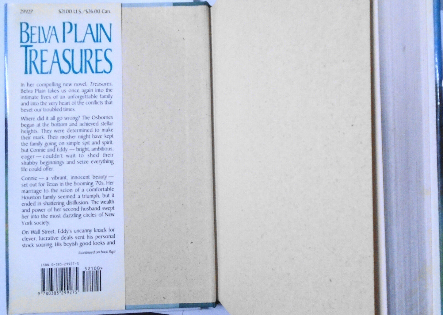 Treasures by Belva Plain SIGNED First Edition (1992, Hardcover)