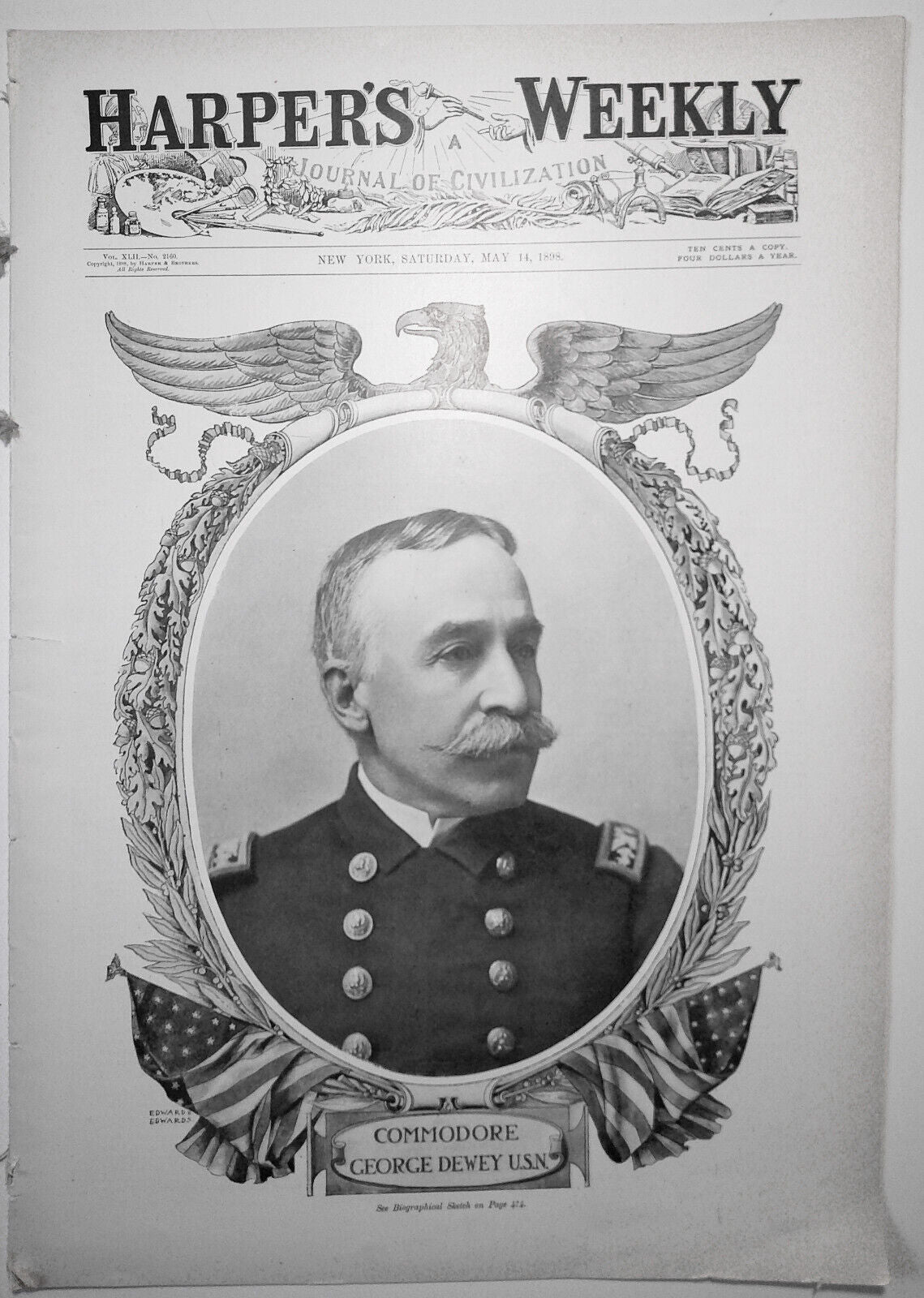 Harper's Weekly May 14 1898 :  Battle of Manila, Klondike gold map; Dewey; etc.
