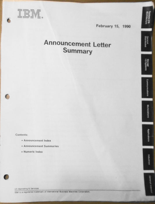 IBM Announcement Letter Summary - February 15, 1990 - AIX, RISC System/6000, etc