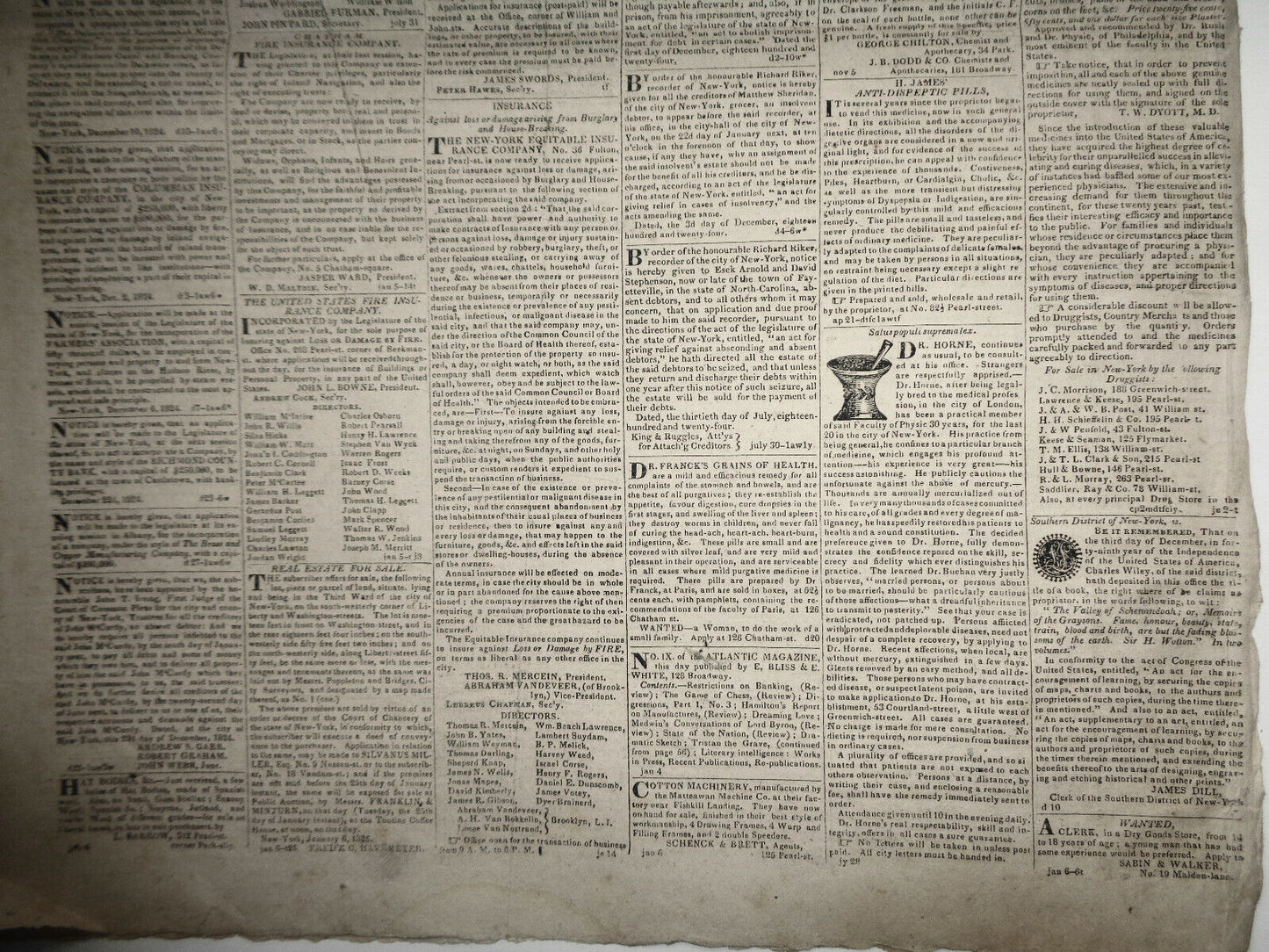 THE NEW-YORK STATESMAN, January 15, 1825 - NY Governor DeWitt Clinton's copy