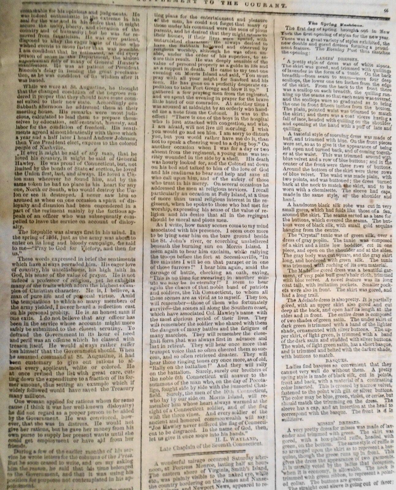 1866 - General Joseph Hawley tribute - in Supplement To The Connecticut Courant