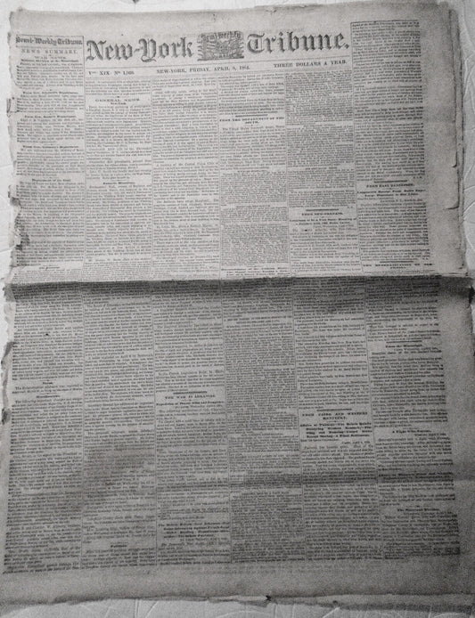 NEW YORK TRIBUNE, April 8, 1864 - Civil War; Irish on Slavery; Metropolitan Fair