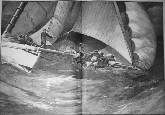 International Yacht Races : Puritan Muzzling Jib Topsail - Harper's Weekly 1885
