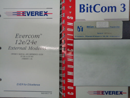 BitCom 3 Software (manual & disk) + Everex Evercom External Modems Manual 1987