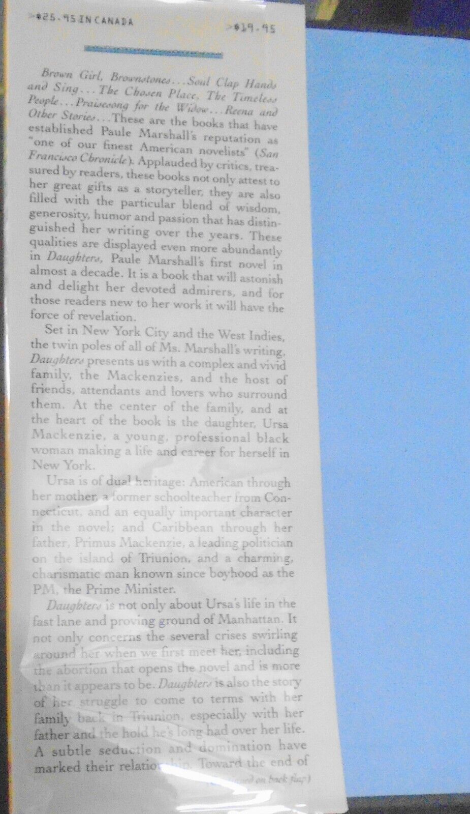 [Caribbean American] Paule Marshall, DAUGHTERS. Signed First edition, 1991. HC