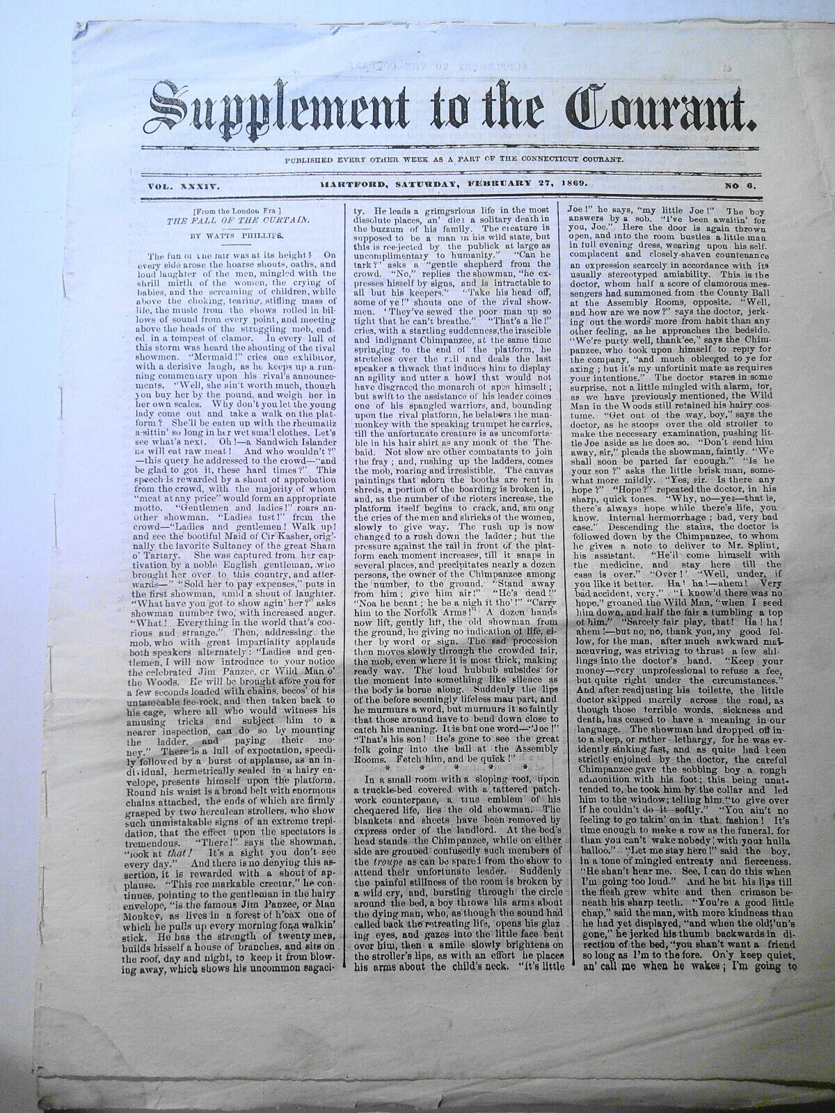 Harriet Beecher Stowe on Babies; Kentucky Blacks -Supplement To the Courant 1869