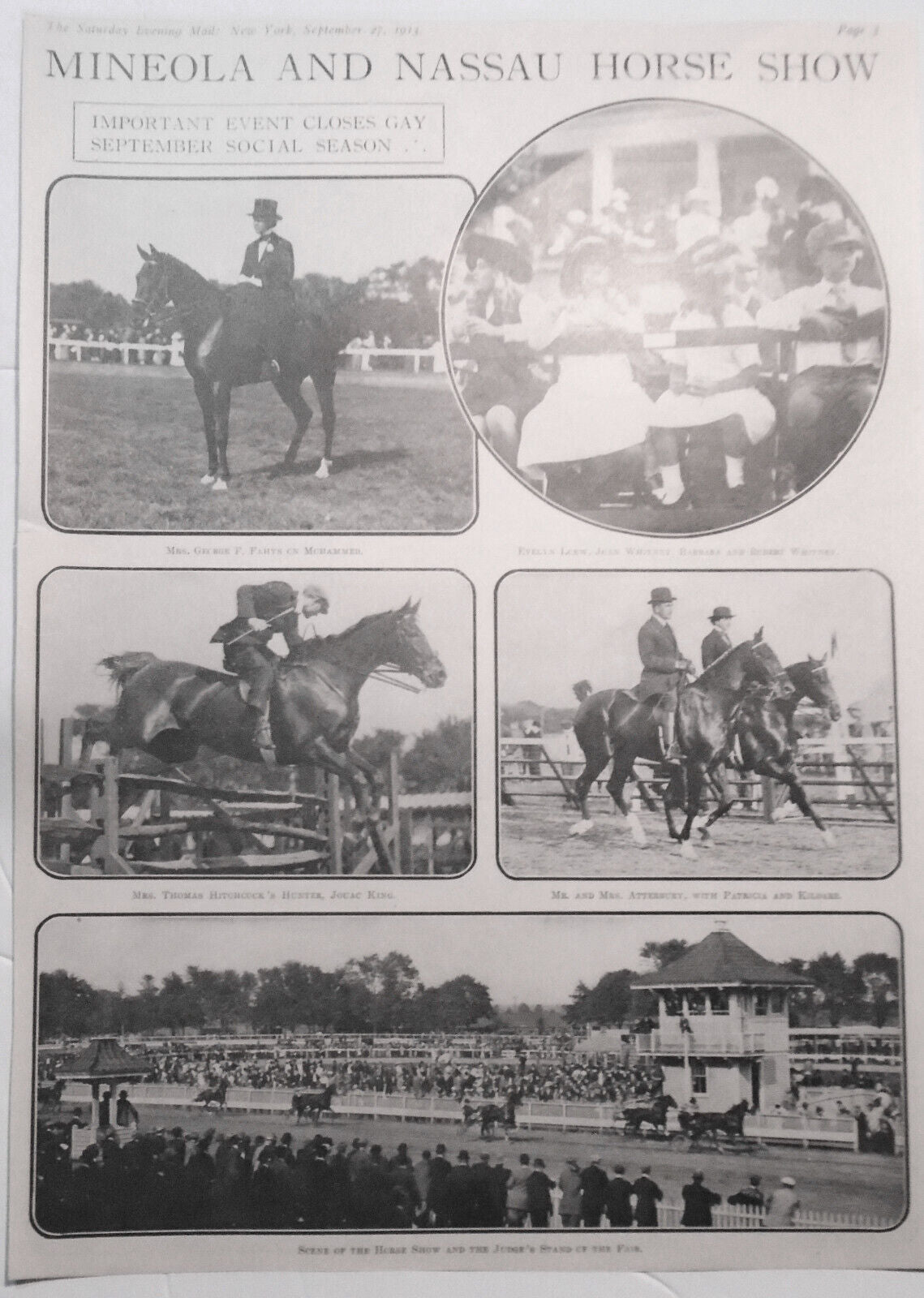 1913 Mineola and Nassau Horse Show, NY - Saturday Evening Mail original, Sept 13