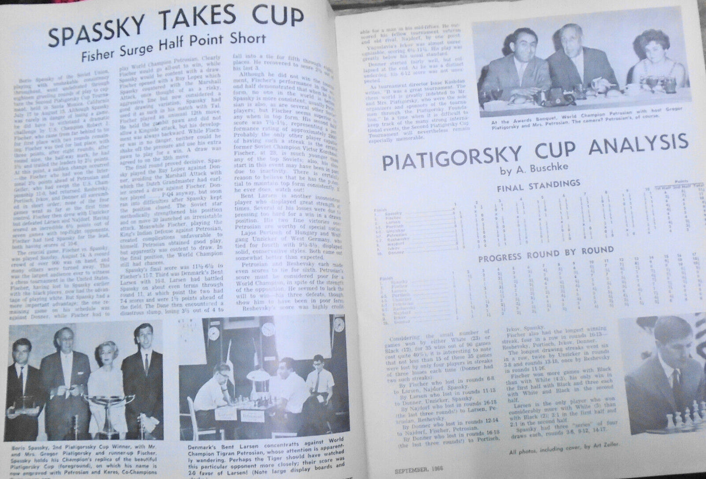 Chess Life, September 1966 -  Piatigorsky Cup: Spassky & Fischer;
