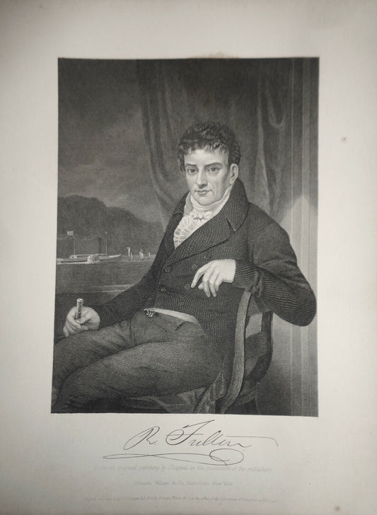 Robert Fulton - original portrait engraving - 1876 - Duyckinck Int'l Gallerie