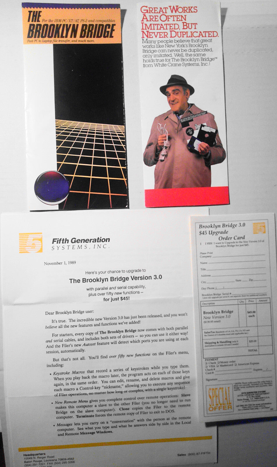 1987 The Brooklyn Bridge, by White Crane  Systems - 2 brochures, press release.