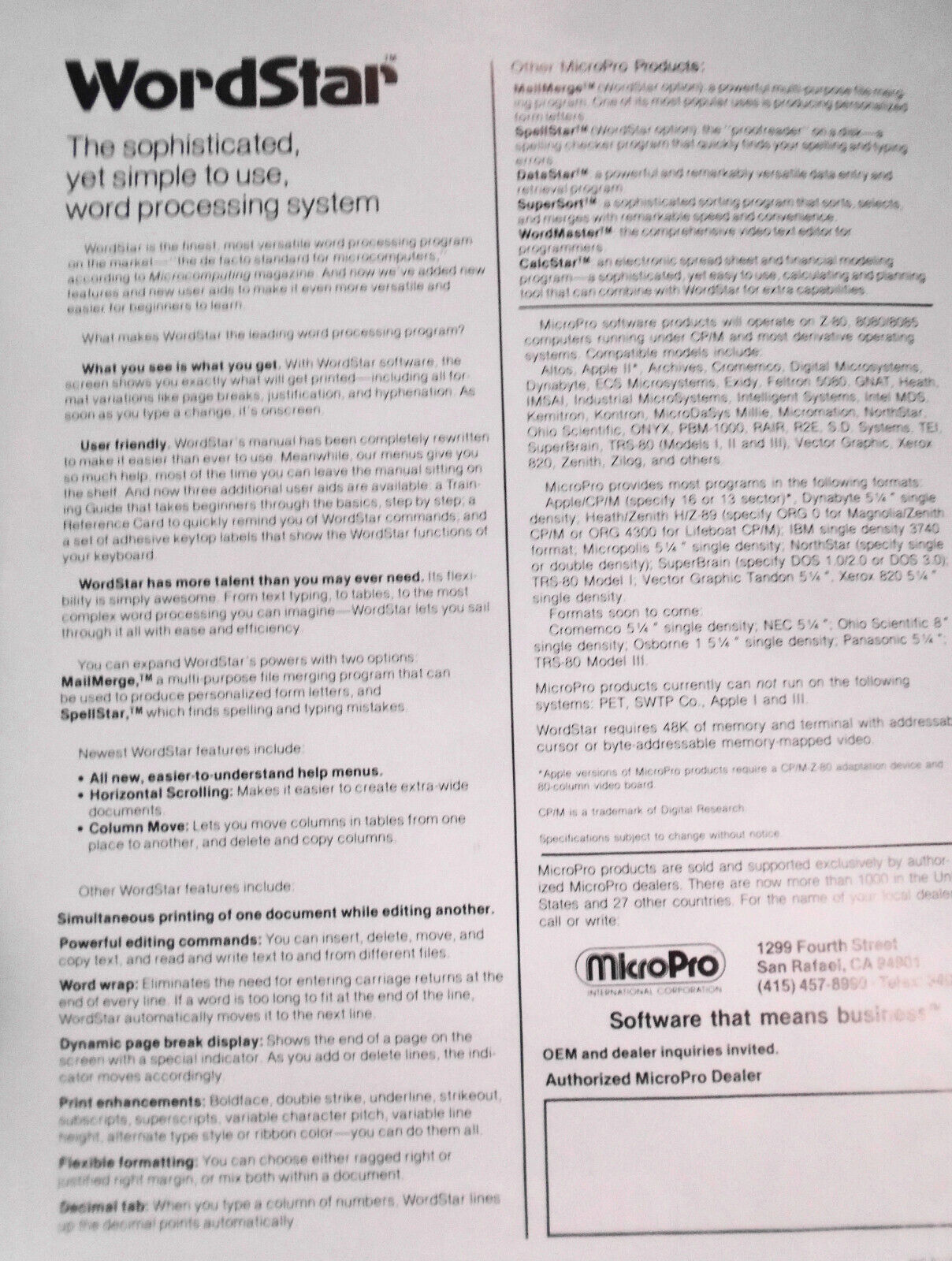 1982 MicroPro Wordstar Promo Flyer