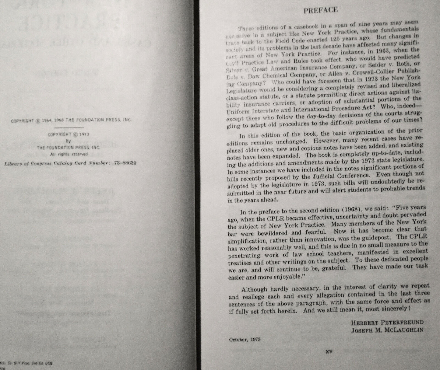 [Law] New York Practice : Case, other materials - Peterfreund, McLaughlin  1973