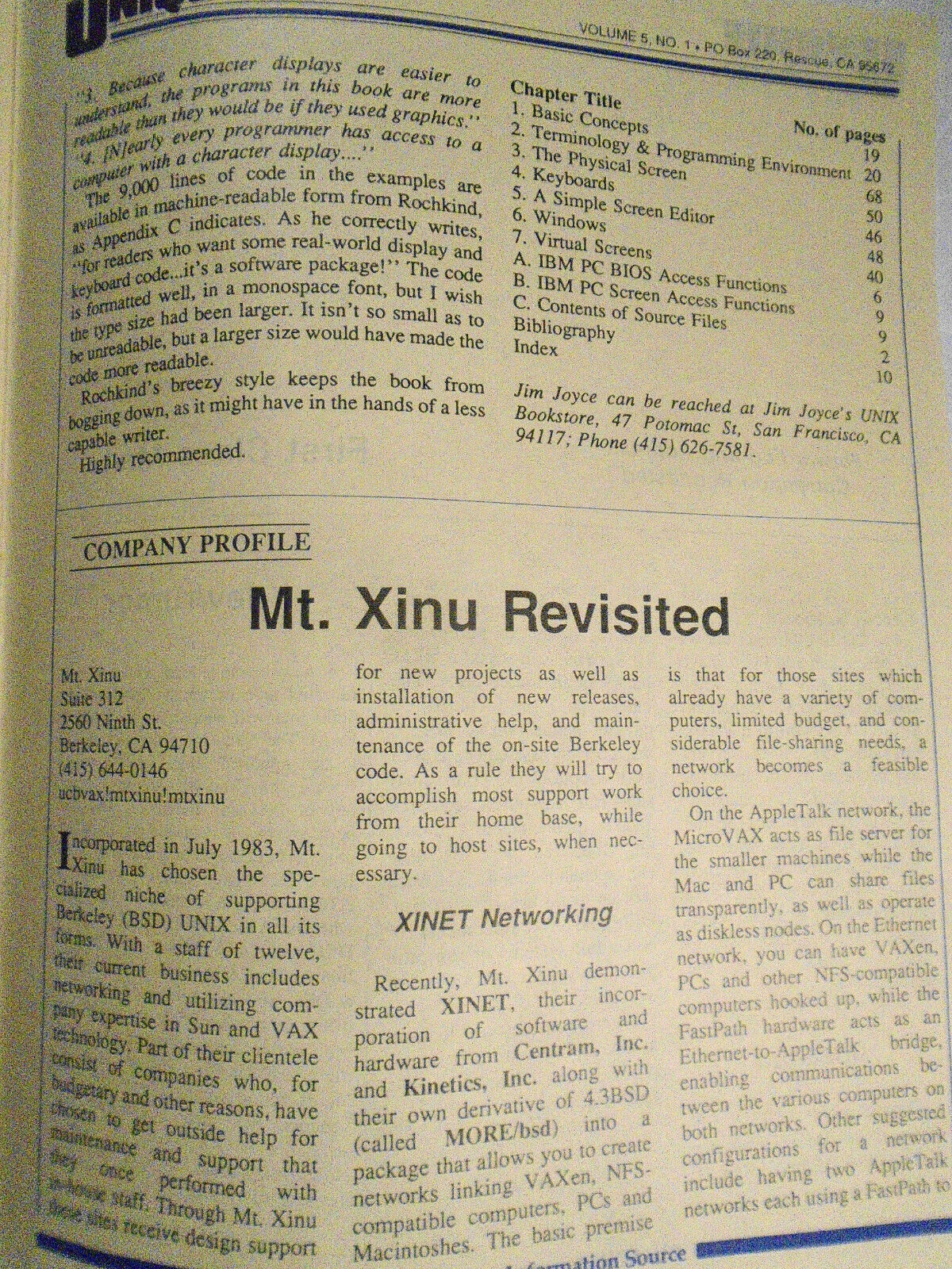 UNIQUE: The UNIX System Information Source  Dec. 1987 - DBMSs Under UNIX, etc.