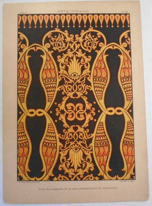 Arte Indiano - Trozo de Ornamento de un arco... Jacquemart litho ca 1890, J Aleu