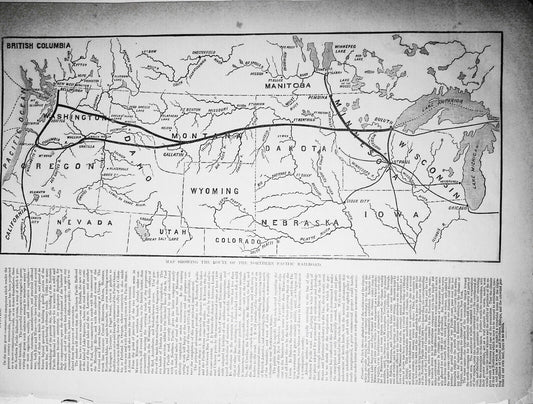 1871 The Northern Pacific Railroad System - story with Map Showing The Route