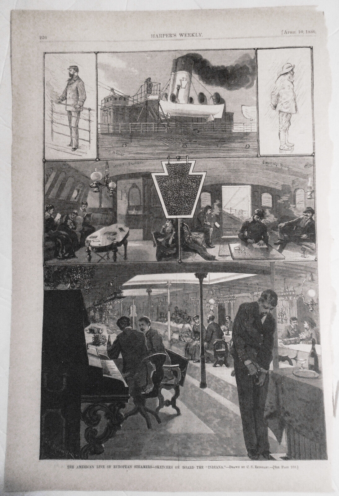 The American Line of European Steamers - on Board the "Indiana." Harper's W 1880