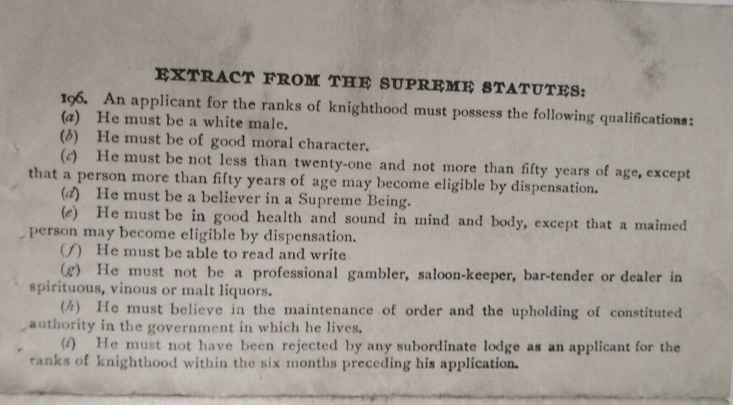 1911 Application for Ranks of Knighthood. Butler Lodge, Knights of Pythias, PA