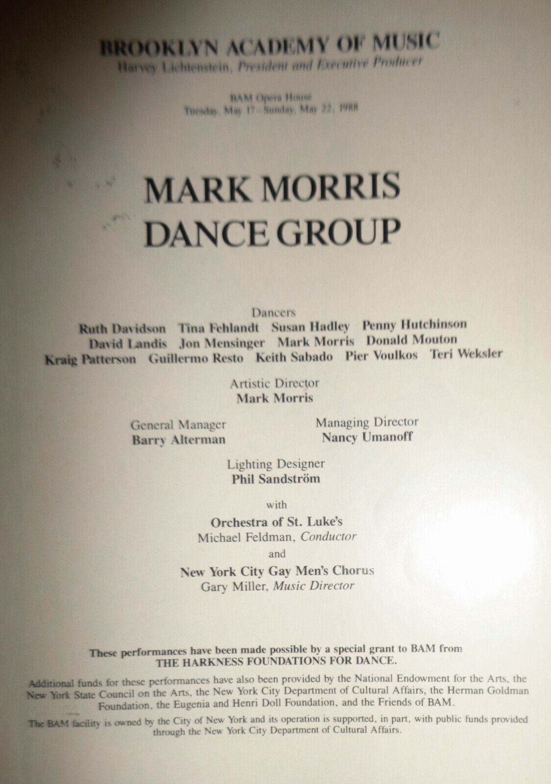 DANCEAFRICA / MARK MORRIS DANCE GROUP - PROGRAM - Brooklyn Academy Music 1988