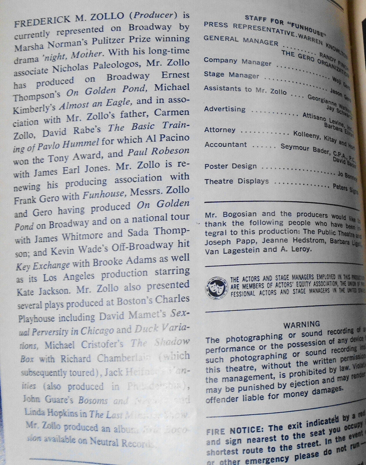 Funhouse (1983) and Drinking in America (1986) - 2 Eric Bogosian Playbills