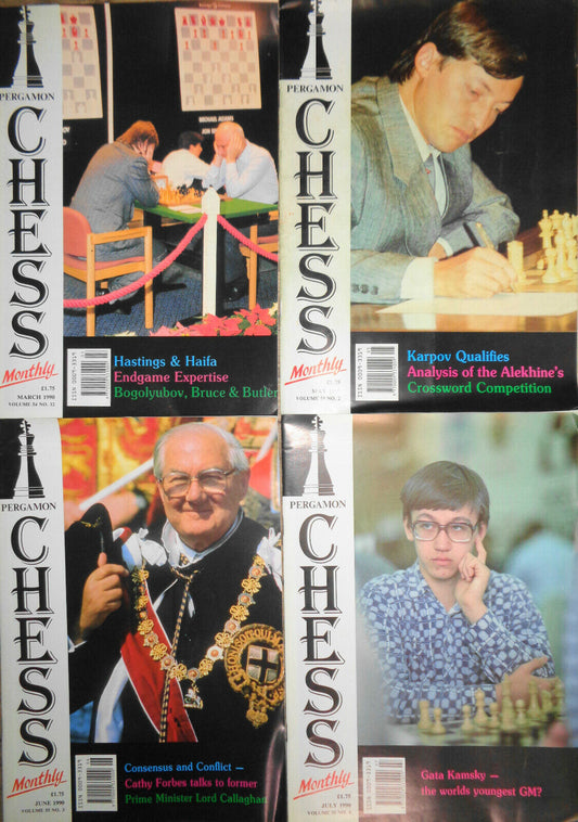 4 issues of Pergamon Chess Monthly magazine, March, May, June & July 1990 Kamsky