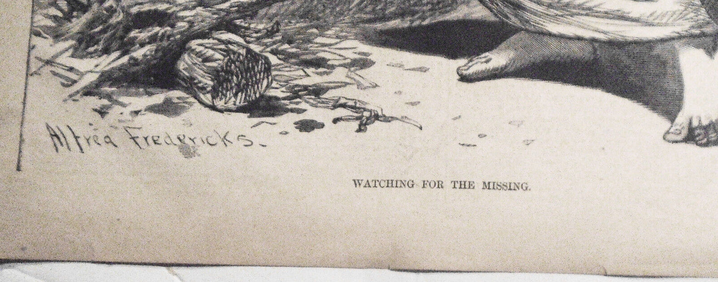 Watching for the Missing, by Alfred Fredericks - Harper's Weekly  1870 Original