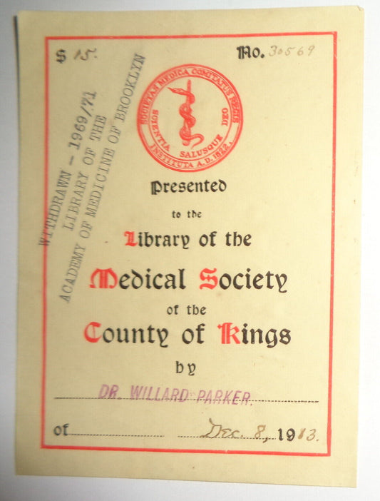 Library of the Medical Society of the County of Kings - Bookplate, 1913