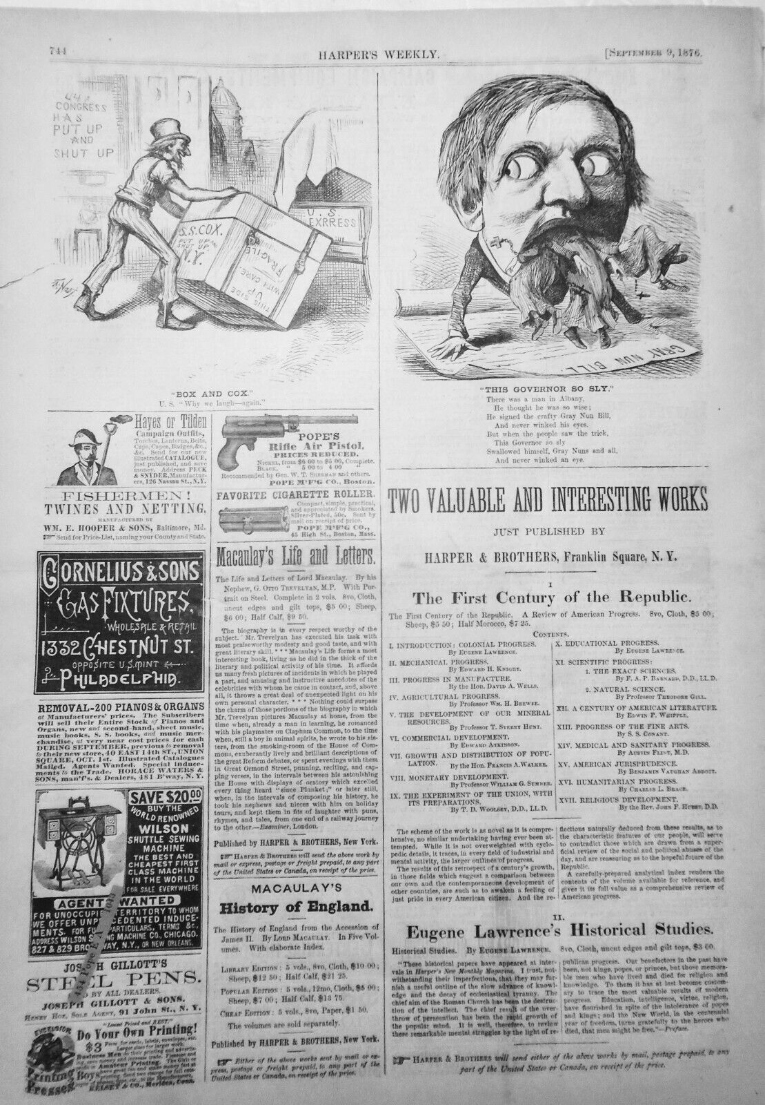 Harper's Weekly,  September 9, 1876 -  Centennial; Tilden & Tweed politics, etc.