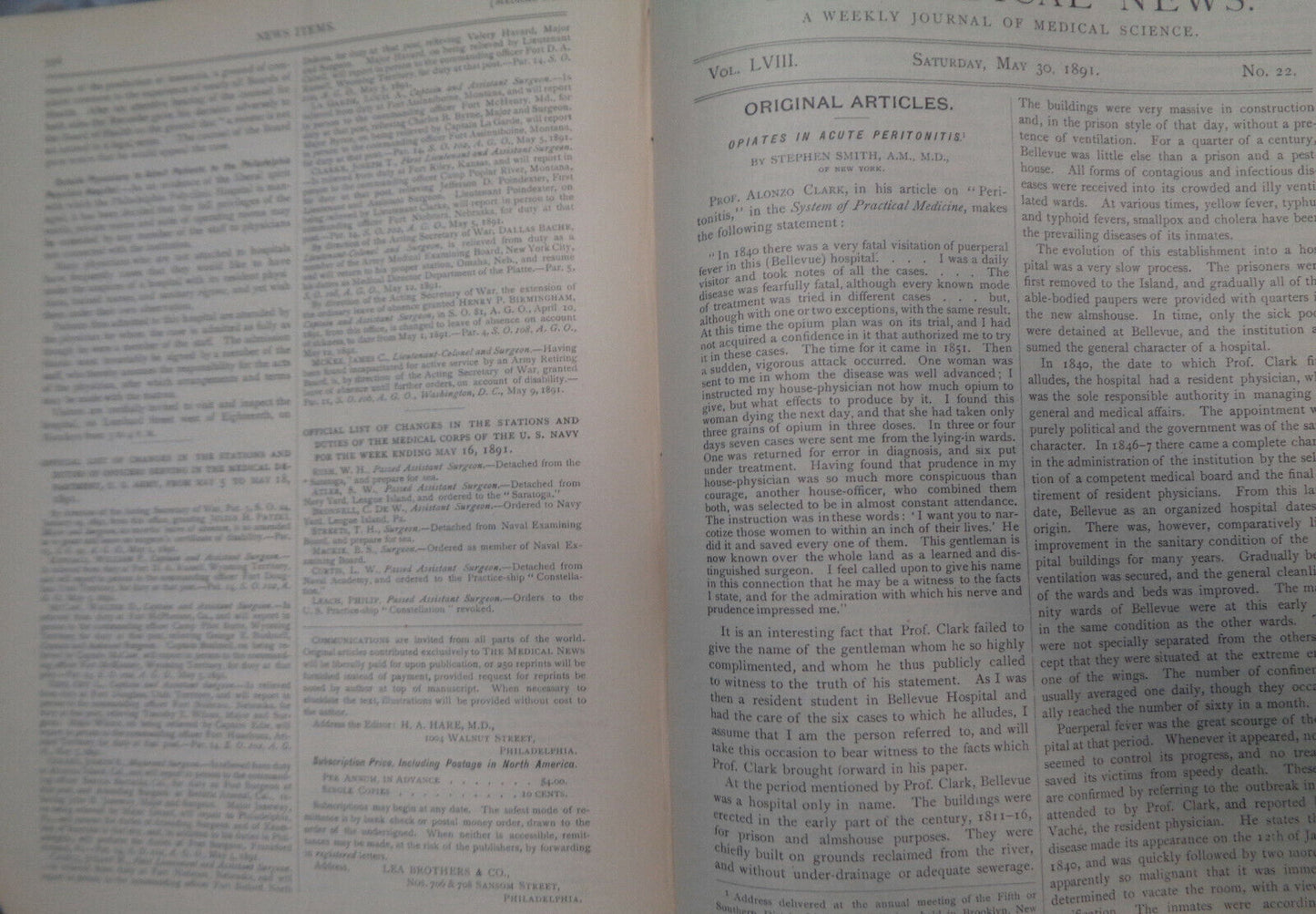 THE MEDICAL NEWS : VOL. 58, JAN.-JUNE, 1891 A WEEKLY MEDICAL JOURNAL