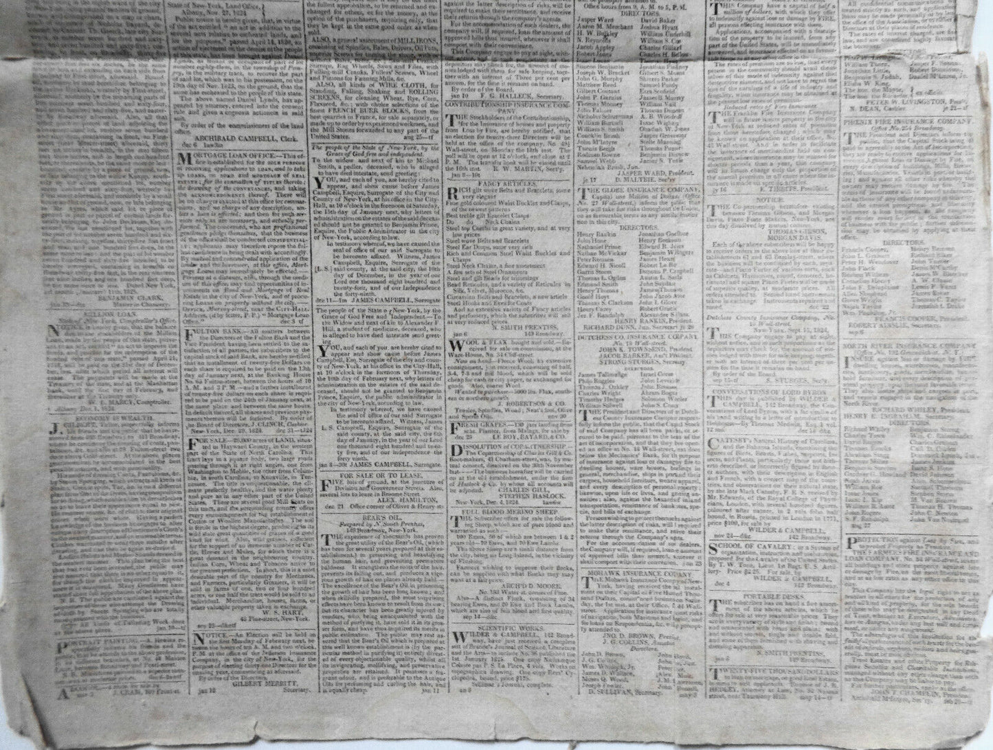 THE NATIONAL ADVOCATE, January 15, 1825 - NY Governor De Witt Clinton's copy