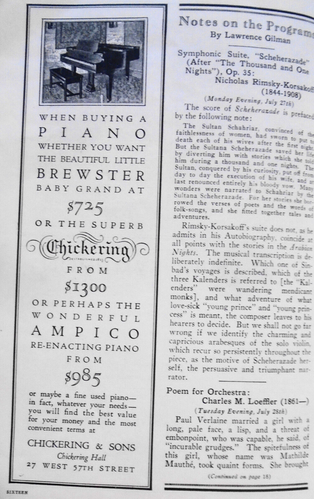 Stadium Concerts - New York Philharmonic, 1925 Program. Nikolai Sokoloff