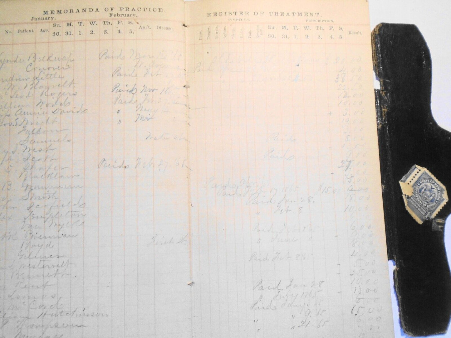 Physician's Hand-Book of Practice 1859 of Dr Smith Ely, Newburgh 1860-66 records