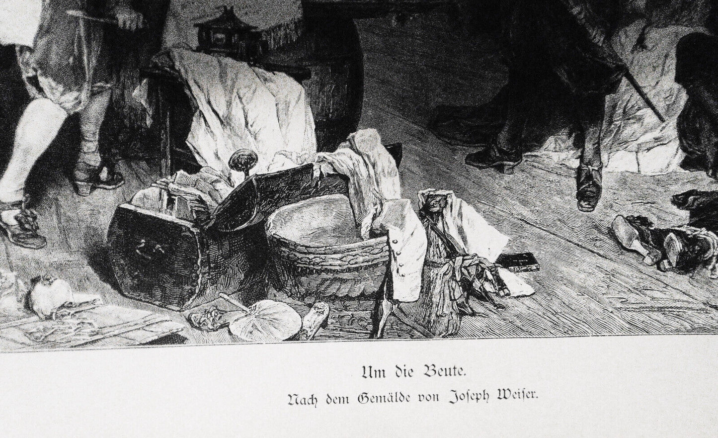 Um Die Beute, von  Josepn Weiser --  1886  -  Original antique print