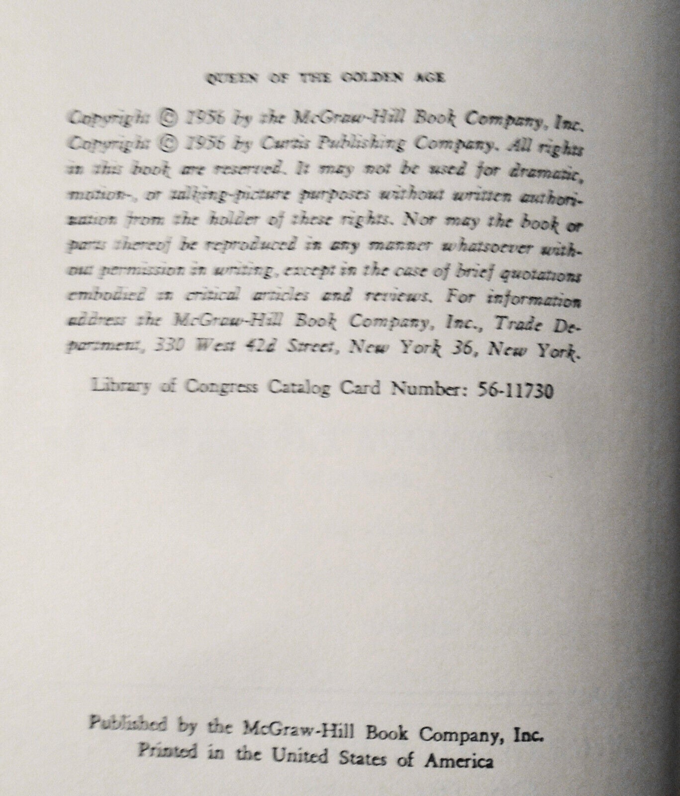 Queen of the Golden Age, by Cornelius Vanderbilt, Jr.. First edition. 1956 HC/DJ
