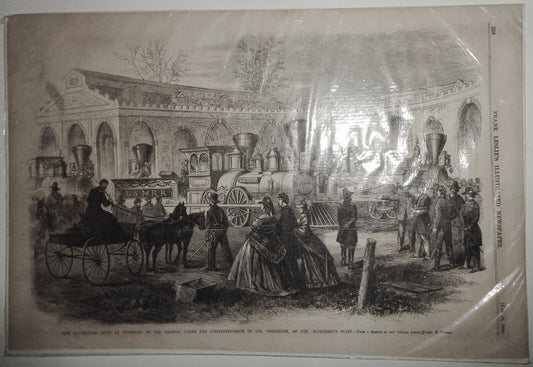 FIVE LOCOMOTIVES BUILT AT VICKSBURG --  Frank Leslie's - 1864 FULL PAGE PRINT