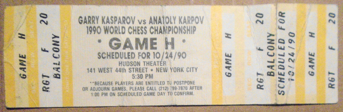 Ticket & Official Pogram : Kasparov vs Karpov, 1990 World Chess Championship NYC