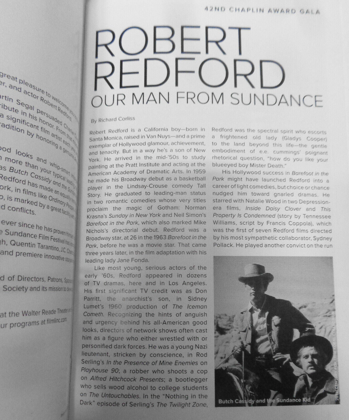 Honoring Robert Redford Playbill, Film Society Lincoln Center Chaplin Award 2015